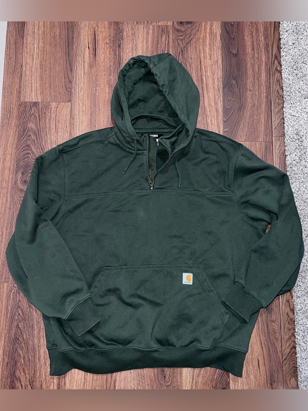 Carhartt Men’s Dark Green Quarter-Zip Hooded Work Sweatshirt